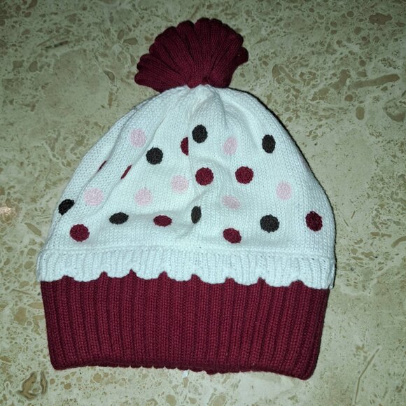 Gymboree infant baby cotton knit hat cupcake red white polka dots - Picture 1 of 3